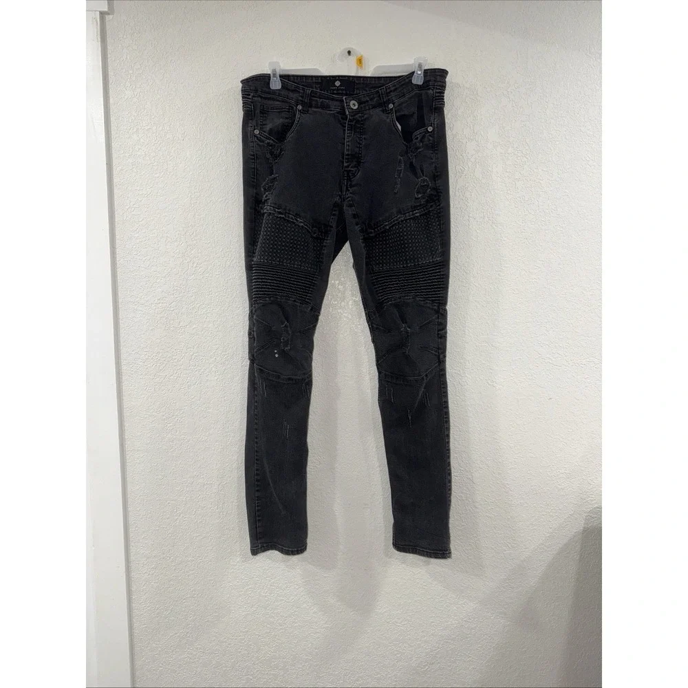 Focus Jeans Mens 38X34 Black Denim Heavy Distressed